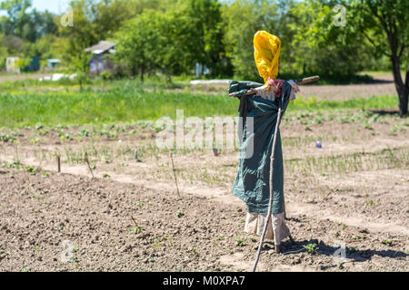 L'épouvantail fait maison dans le jardin. Attribut de jardin Banque D'Images