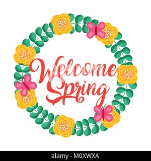 Bienvenue au printemps décoration couronne de fleurs Illustration de Vecteur