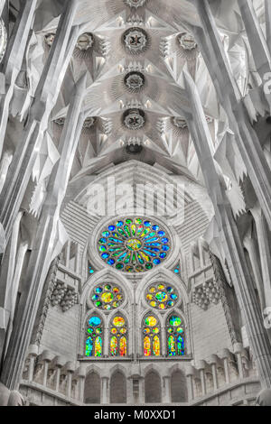 L'intérieur de la magnifique basilique Sagrada Familia conçue par Antoni Gaudi et situé à Barcelone. Banque D'Images