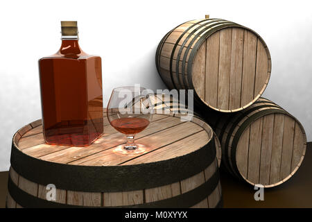 Une dégustation de brandy dans la bouteille, d'une cave typique de la province de Cadix, Jerez ou comme Puerto de Santa María Banque D'Images