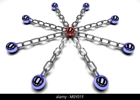 Un chef central sphère, qui est joint à d'autres domaines par des chaînes en acier Banque D'Images