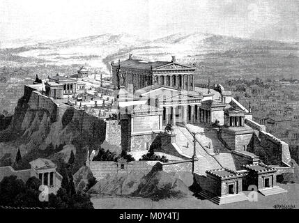 Une reconstruction de l'acropole d'Athènes, Grèce, l'amélioration d'un fichier numérique d'origine du 19 siècle. Banque D'Images