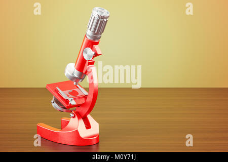 Loupe sur la table en bois. Le rendu 3D Banque D'Images