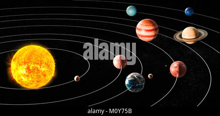 Soleil et les planètes du système solaire, 3D Rendering Banque D'Images