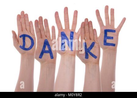 Lettres sur les mains des capacités Danke signifie Merci Banque D'Images