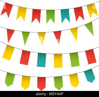 Drapeaux et Banderoles colorées décoratives guirlandes ensemble. Vector isolated carnival collection d'éléments. Illustration de Vecteur