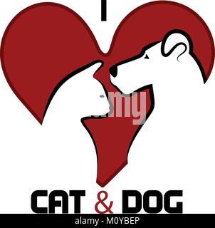 Chat et chien logo heart abstract design Illustration de Vecteur