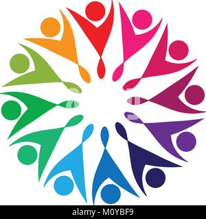 Les personnes faisant partie d'équipe un logo de forme fleur Illustration de Vecteur