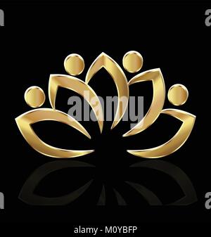 Lotus d'or logo fleur les gens vector Illustration de Vecteur