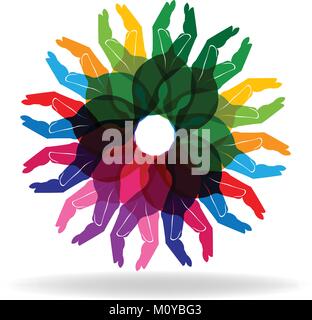 La diversité colorée mains personnes aider logo concept vector Illustration de Vecteur
