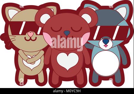 La couleur des animaux heureux mignon rencontres amis Illustration de Vecteur