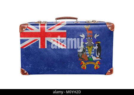 Vintage valise à la Géorgie du Sud et Sandwich du Sud le drapeau de l'île Banque D'Images