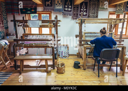 Atelier de tissage en musée de culture populaire en ville Wegorzewo Warmian-Masurian, Voïvodie de Pologne Banque D'Images