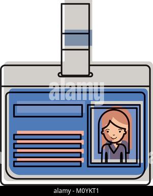 Carte d'identification avec photo femme moitié du corps, avec de longs cheveux raides à l'aquarelle d'ossature Illustration de Vecteur