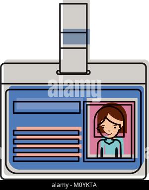 Carte d'identification avec photo femme corps demi-longueur moyenne de cheveux avec de l'aquarelle d'ossature Illustration de Vecteur