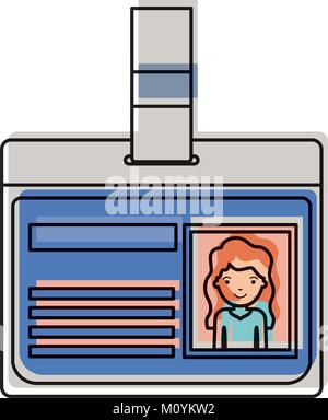 Carte d'identification avec photo femme moitié du corps, avec la longue chevelure ondulée à l'aquarelle d'ossature Illustration de Vecteur