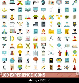 Expérience 100 icons set, style plat Illustration de Vecteur