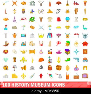 100 L'histoire Musée icons set, cartoon style Illustration de Vecteur