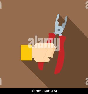 Main tenant une pince avec des poignées rouges icon Illustration de Vecteur