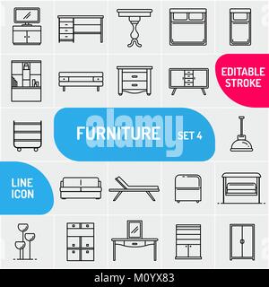 Mobilier moderne fine ligne icons set. Aperçu de la qualité Premium collection symbole de l'intérieur. Mobilier linéaire mono simple pack pictogramme. Vecteur de maladies de graphiques web. Illustration de Vecteur
