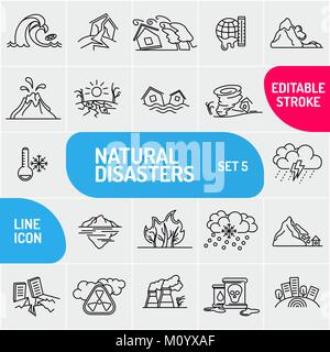 Fine ligne moderne catastrophe naturelle icons set. Qualité Premium collection symbole contour. Pictogramme linéaire mono simple pack. Avc logo vector concept, de graphiques web. Illustration de Vecteur