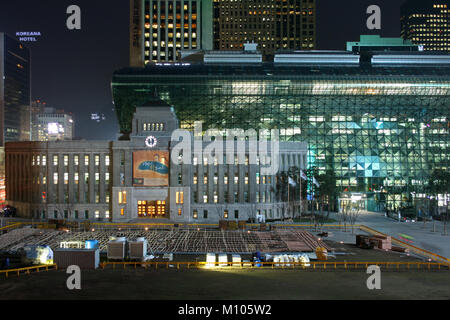 Corée du Sud : l'Hôtel de ville de Séoul de nuit | conditions dans le monde entier Banque D'Images