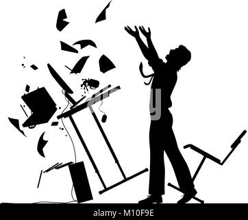 Vector illustration silhouette modifiable d'un employé de bureau frustrés de jeter sa 24 sur Illustration de Vecteur