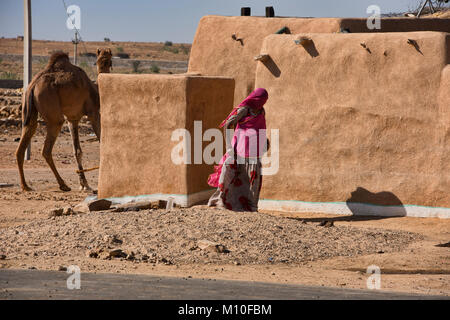 Communauté rurale dans le désert de Thar, Rajasthan, Inde Banque D'Images