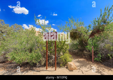 Panneau d'entrée du sentier du crâne Rock dans Joshua Tree National Park, Californie Banque D'Images