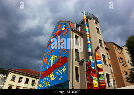 Mur typique-peintures, graffitis, Aeußere, Neustadt (Nouvelle ville), l'Antonstadt, Dresde, Saxe, Allemagne Banque D'Images