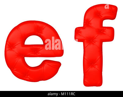 En cuir rouge de luxe font E F lettres isolated on white Banque D'Images