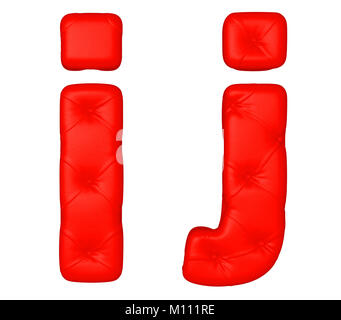 En cuir rouge de luxe font J I lettres isolated on white Banque D'Images