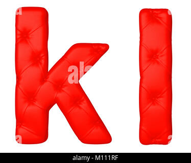 En cuir rouge de luxe font K L lettres isolated on white Banque D'Images