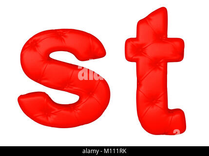 En cuir rouge de luxe font S T lettres isolated on white Banque D'Images