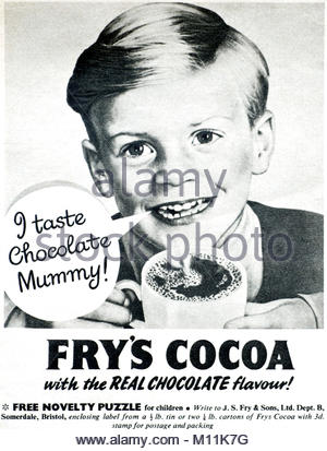 Chocolat chaud Cacao Fry's vintage advertising 1952 Banque D'Images
