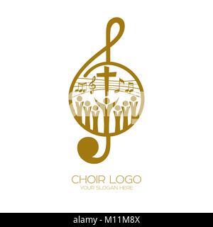 Logo de la musique. Symboles chrétiens. Les croyants en Jésus de chanter une chanson de glorification de l'Éternel Illustration de Vecteur