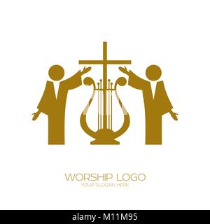 Logo de la musique. Symboles chrétiens. L'adoration de Dieu Illustration de Vecteur