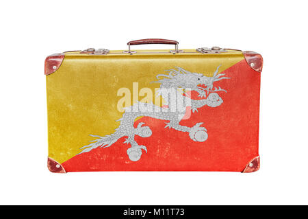 Vintage suitcase avec drapeau Bhoutan Banque D'Images