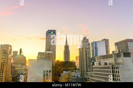 New York City, États-Unis, 2018 janvier, vue sur le lever du soleil au-dessus de Manhattan depuis le 29e étage Banque D'Images