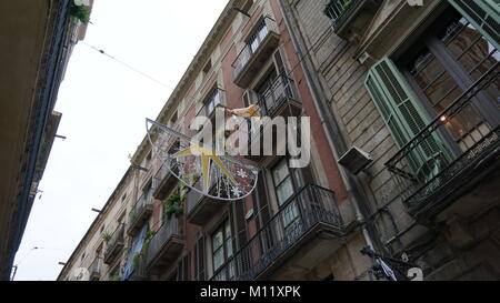 Barcelone, Espagne, maisons près de la Rambla en hiver, Décembre 2017 Banque D'Images