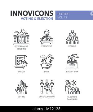 Votes et élections - ensemble d'icônes de design moderne ligne mince Illustration de Vecteur