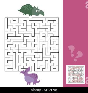 Labyrinthe amusant pour les enfants. Aider le dino pour trouver un ami. Jeux d'enfants avec réponse Illustration de Vecteur