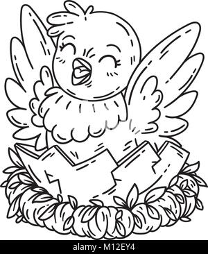 Cute cartoon le poulet. Objets isolés sur fond blanc. Vector illustration. Livre de coloriage. Illustration de Vecteur