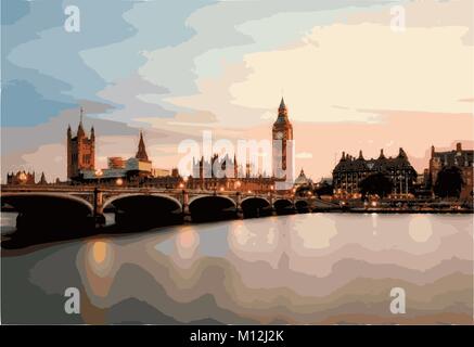 Paysage urbain de Londres et Big Ben Illustration de Vecteur