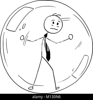 Caricature de Businessman conceptuel à l'intérieur de la bulle de verre emprisonnés Illustration de Vecteur