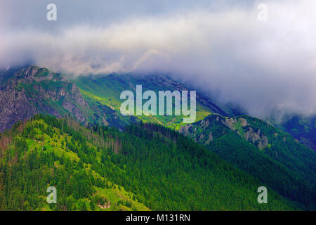 La Pologne, Tatras, Zakopane - Zar, Smerczynski Tomanowa et Ciemniak peaks et passer sous les nuages Banque D'Images