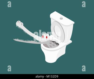 Alligator albinos dans les toilettes. Crocodile blanc dans les égouts. Prédateur sauvage Monster Vector illustration Illustration de Vecteur