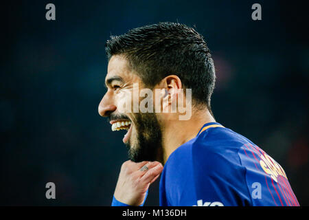 Barcelone, Espagne. 25 Jan, 2018. Le FC Barcelone l'avant Luis Suarez (9) pendant le match entre le FC Barcelone v RCD Espanyol, le round de 8(2er jambe) de la coupe du roi, joué au Camp Nou, le 25 janvier 2018 à Barcelone, Espagne. Más Información Gtres Crédit : Comuniación sur ligne, S.L./Alamy Live News Banque D'Images