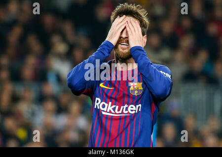 Barcelone, Espagne. 25 Jan, 2018. L'avant du FC Barcelone Lionel Messi (10) pendant le match entre le FC Barcelone v RCD Espanyol, le round de 8(2er jambe) de la coupe du roi, joué au Camp Nou, le 25 janvier 2018 à Barcelone, Espagne. Más Información Gtres Crédit : Comuniación sur ligne, S.L./Alamy Live News Banque D'Images