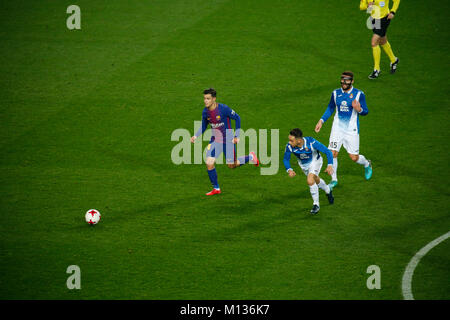 Barcelone, Espagne. 25 Jan, 2018. Le milieu de terrain du FC Barcelone Philippe Coutinho (14) pendant le match entre le FC Barcelone v RCD Espanyol, le round de 8(2er jambe) de la coupe du roi, joué au Camp Nou, le 25 janvier 2018 à Barcelone, Espagne. Más Información Gtres Crédit : Comuniación sur ligne, S.L./Alamy Live News Banque D'Images